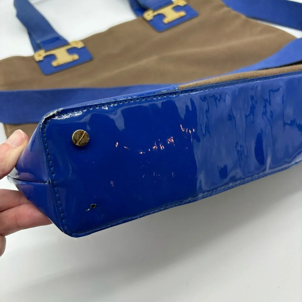 Tory Burch Patent Leather and Canvas Tote